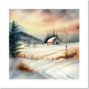 Chritsmas Snow Winter Watercolor Landscapes series 9 Posters and Art